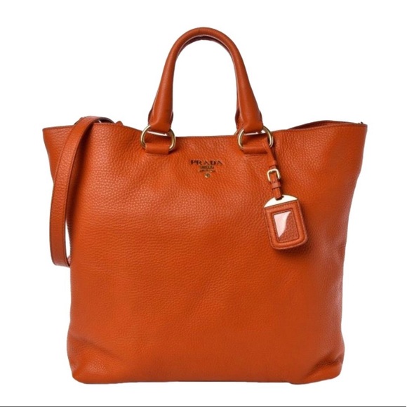 Prada Handbags - Prada Vitello Daino Papya Orange Leather Tote